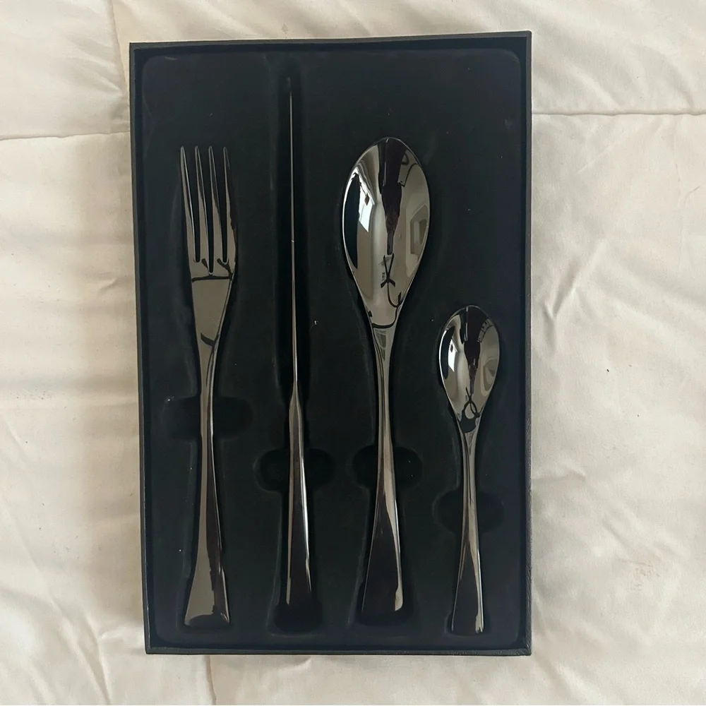 Kaya 4 Piece Premium Black Flatware Set Service for 1 Kitchen Cutlery NIB